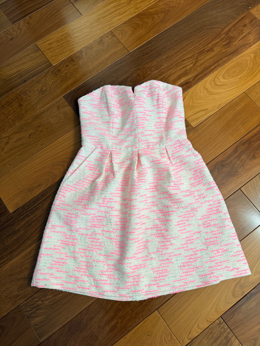 Moulinette Soeurs White Strapless Textured Dress with Pink Accents